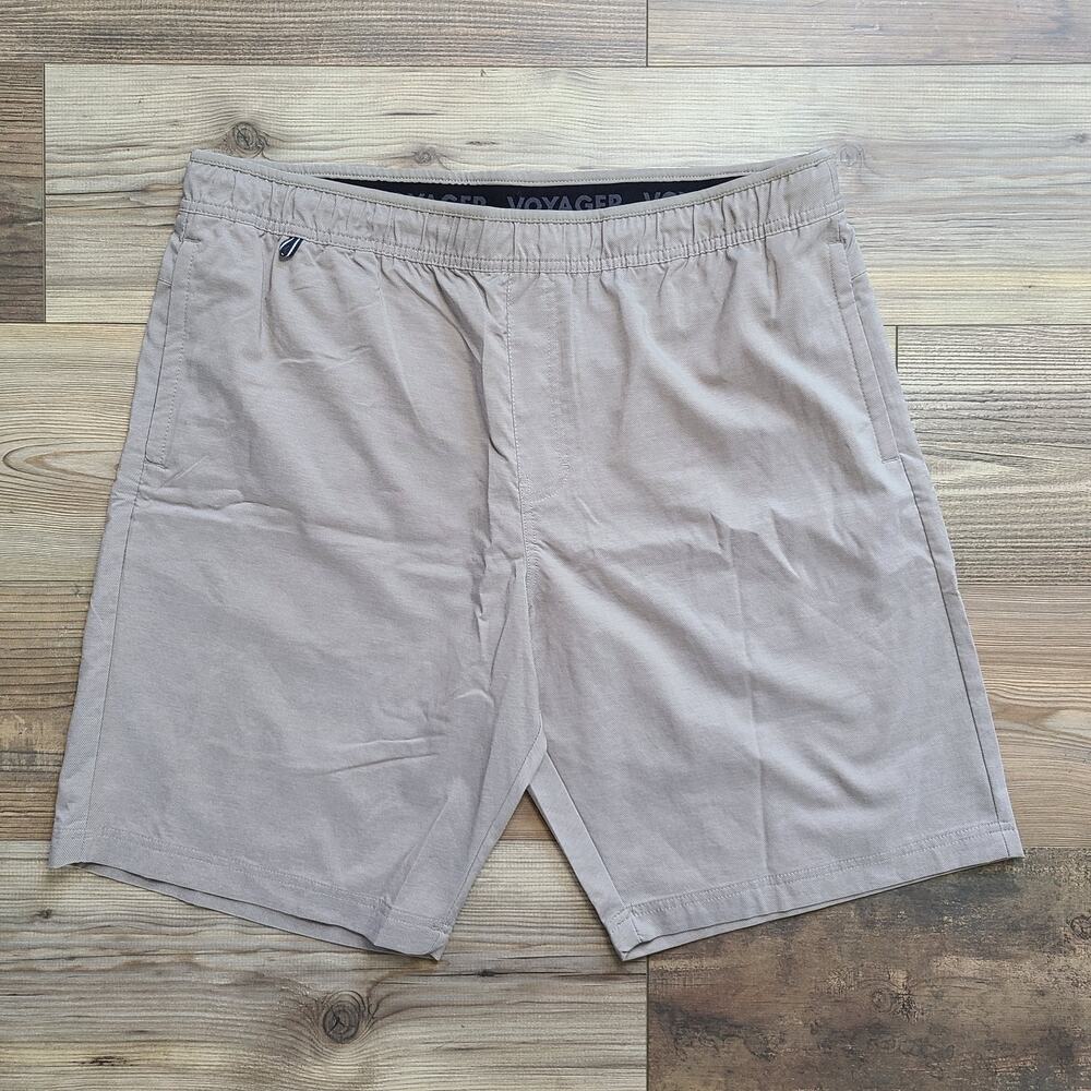 Voyager Flat Front Shorts Mens XXL 2XL Tan Greige Drawstring Waist Stretch Trail